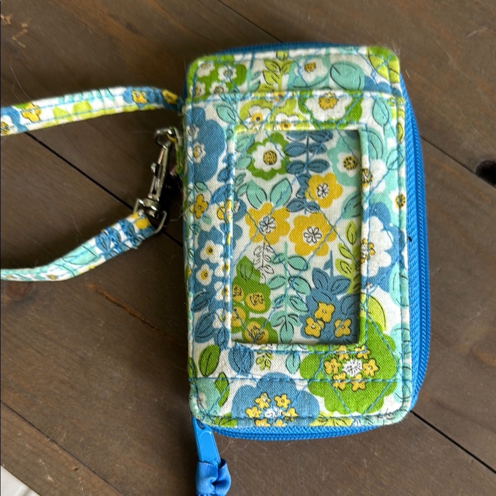 Vera Bradley Blue and Green Clutch with Geometric Floral Design